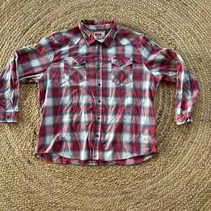 Wrangler Button Down Shirt Men's 3XL Red‎ White Blue Plaid Pockets